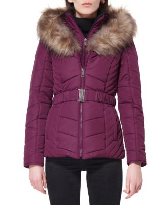 juniors puffer coat with fur hood