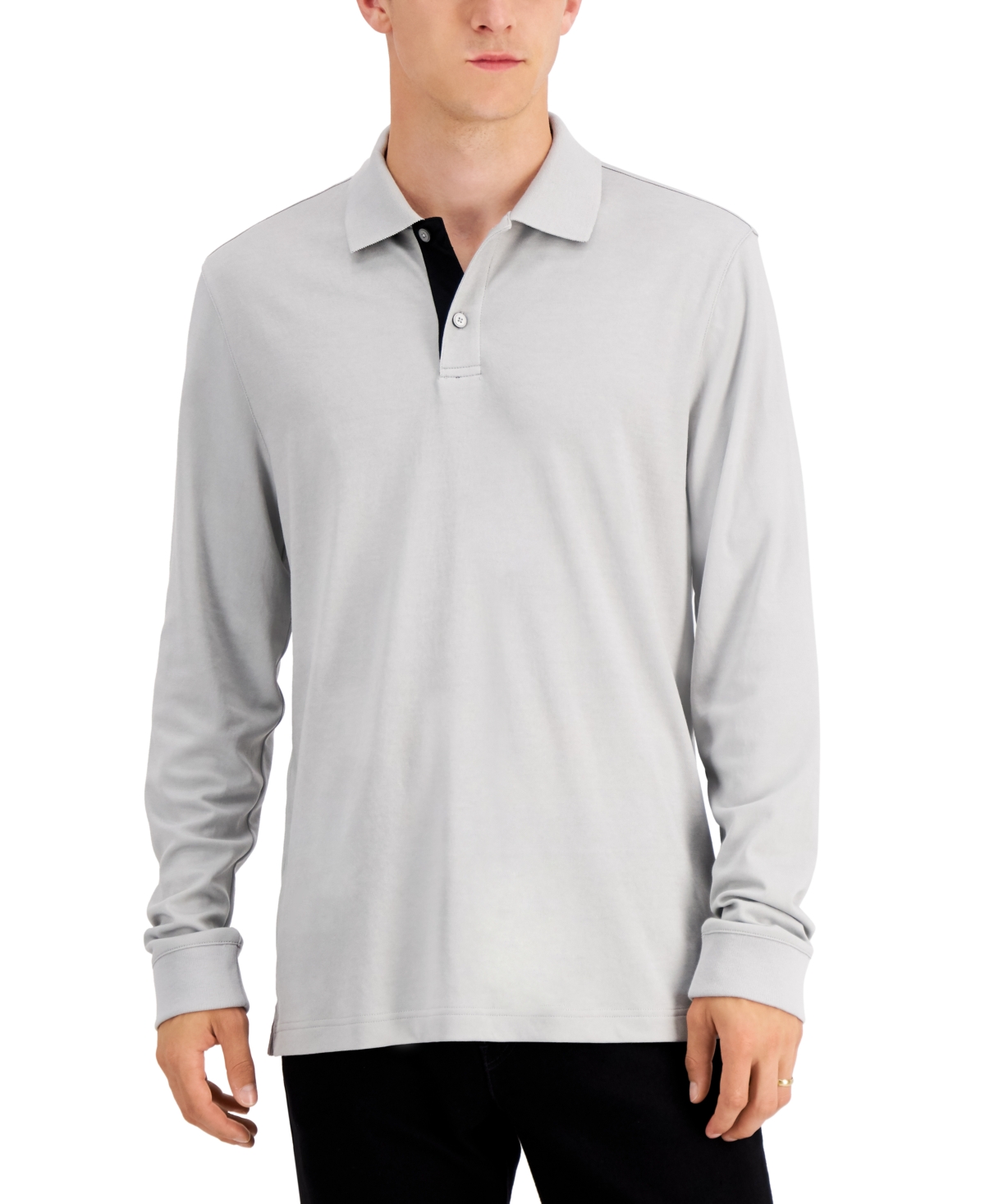 Alfani Men S Regular Fit Solid Long Sleeve Supima Cotton Polo Shirt Created For Macy S In Casual Grey Htr Modesens