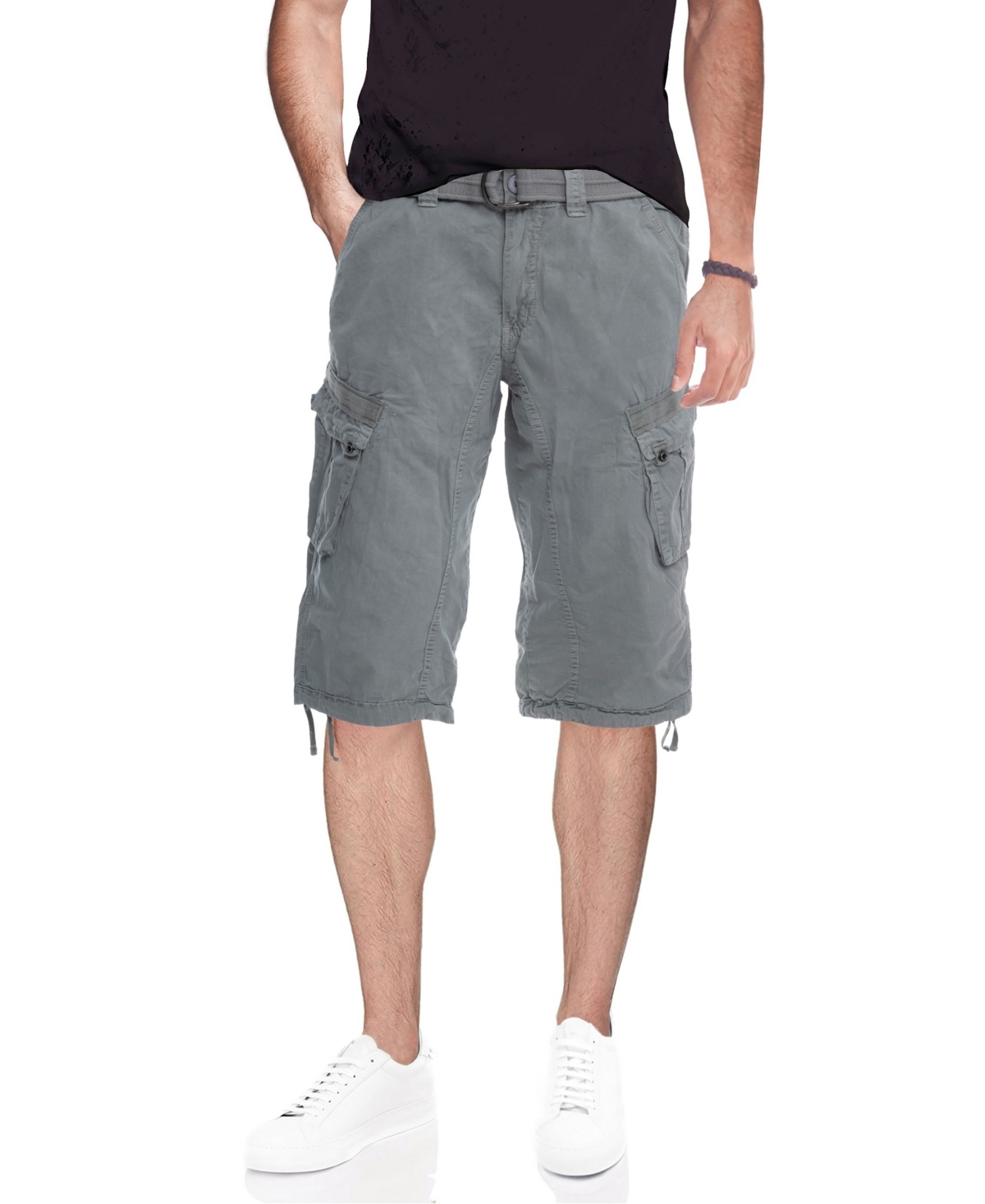 Men's Belted Capri Cargo Shorts - Olive Camo