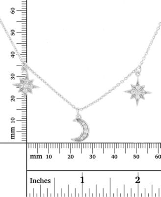 Cubic Zirconia Star & Moon Dangle Statement Necklace in Sterling Silver, 16" + 2" extender (Also in 14k Gold Over Silver)