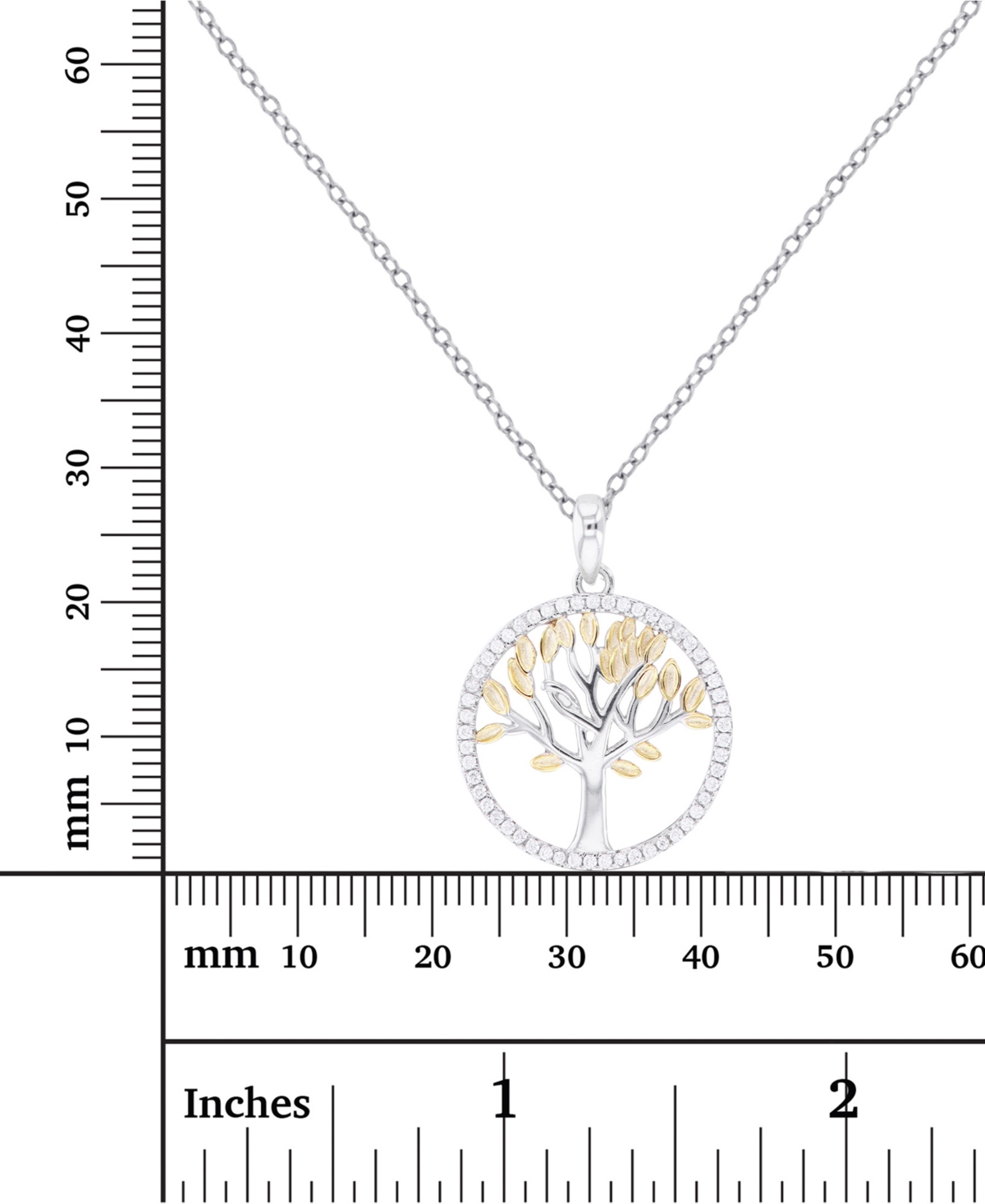 MACY'S CUBIC ZIRCONIA TREE PENDANT NECKLACE IN STERLING SILVER & 14K GOLD-PLATE, 16" + 2" EXTENDER (ALSO IN 