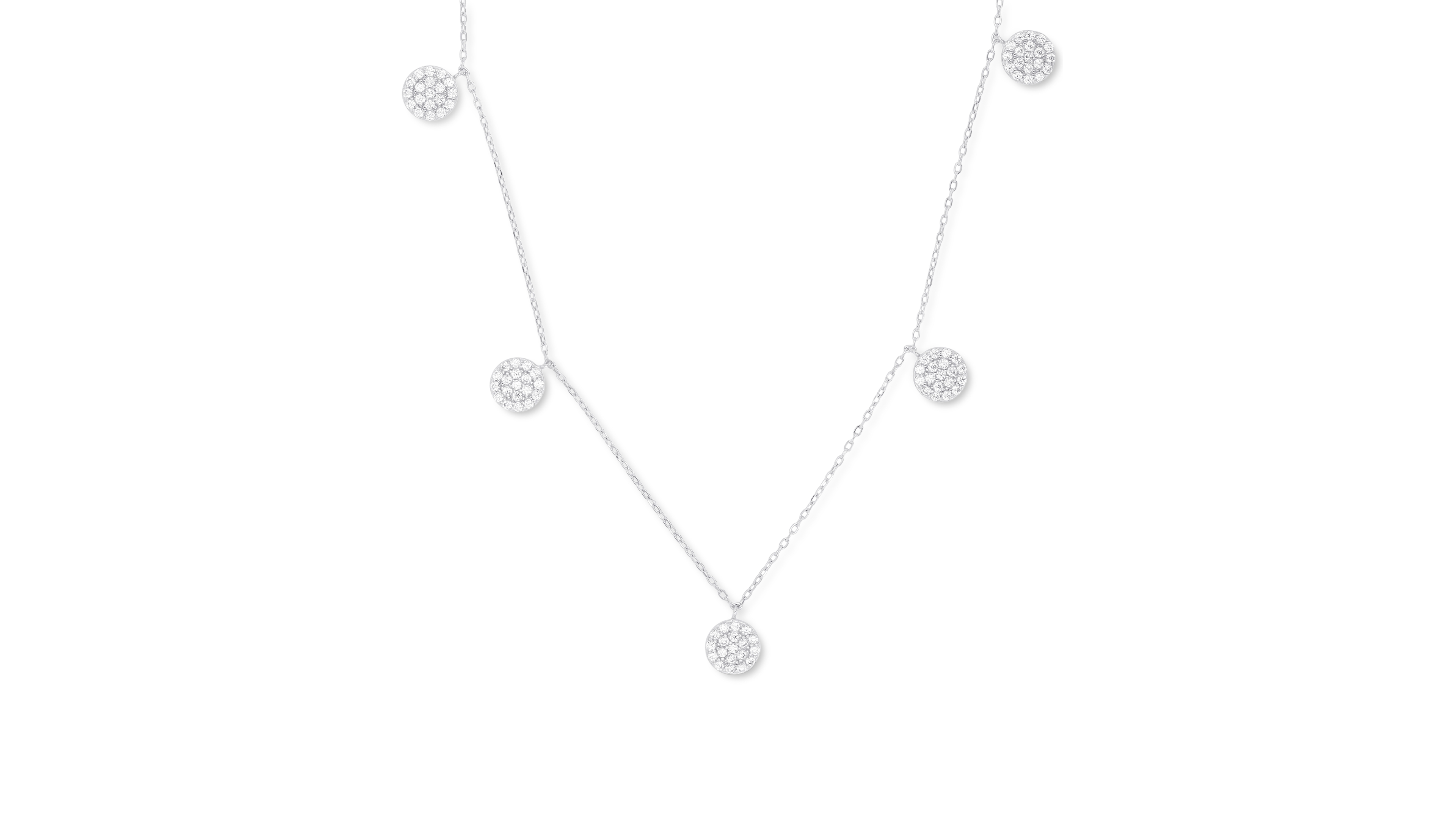 Cubic Zirconia Cluster Disc Dangle 17" Statement Necklace in Sterling Silver (Also in 14k Gold Over Silver)