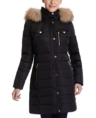 Michael Kors Women's Faux-Fur-Trim Hooded Down Coat, Created for Macy's ...