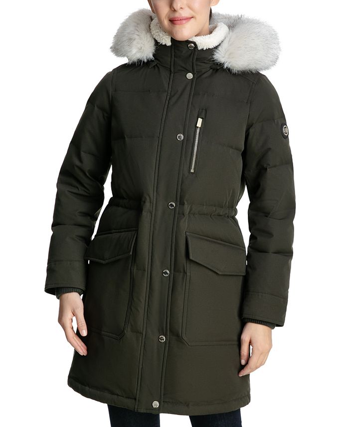 Michael Kors Women's Faux-Fur-Trim Hooded Down Puffer Coat, Created for ...