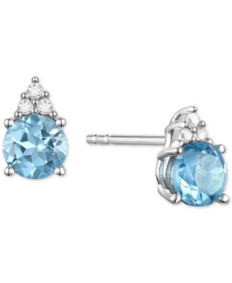 Gemstone & Diamond Accent Stud Earrings 