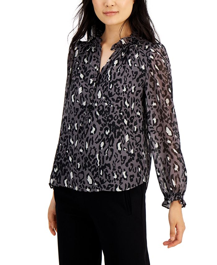 Bar III Animal Print Ruffle Sleeve Blouse, Created for Macy's - Macy's