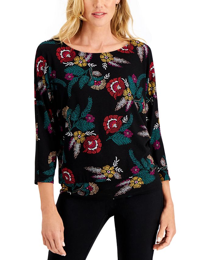 Jm Collection Women's Print 3/4-sleeve Top, Created For Macy's In