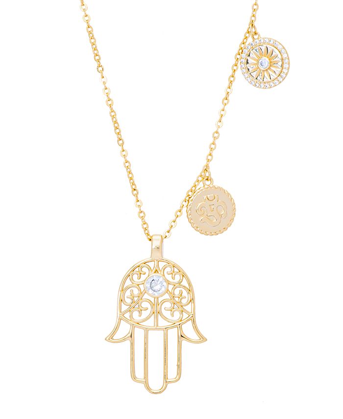 Macy s Cubic Zirconia Hamsa Hand Pendant Necklace in Gold Plate