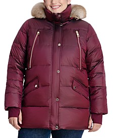 Women's Plus Size Faux-Fur Trim Hooded Down Puffer Coat, Created for Macy's
