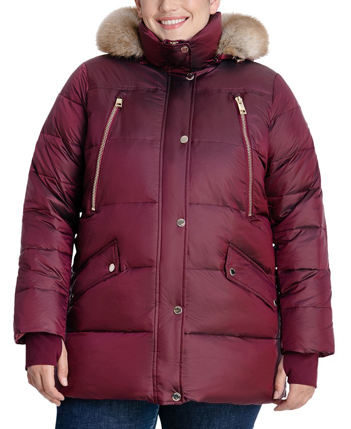 Created for Macys Macys Girls Clothing Jackets Puffer Jackets Juniors Faux-Fur-Trim Hooded Puffer Coat 