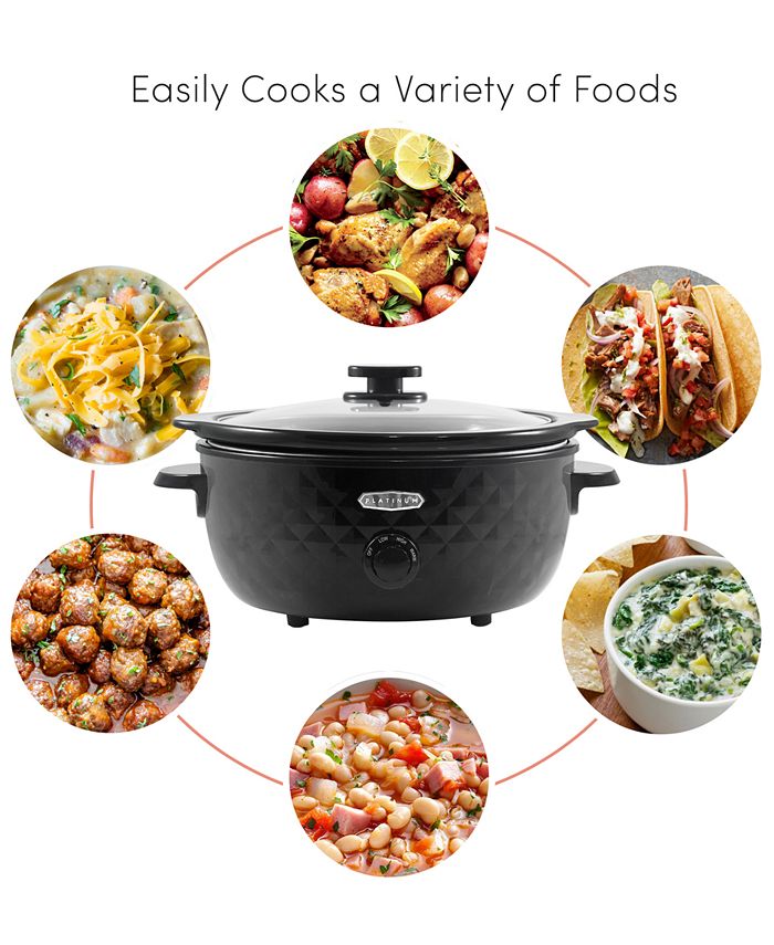 Elite Gourmet 6Qt Diamond Slow Cooker with Glass Lid, Adjustable