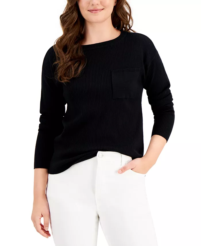 Style & Co Ribbed Women's Boat Neckline Sweater (Size: S, Deep Black)