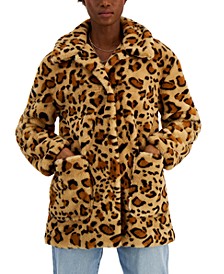 Juniors' Leopard Faux-Fur Coat, Created for Macy's