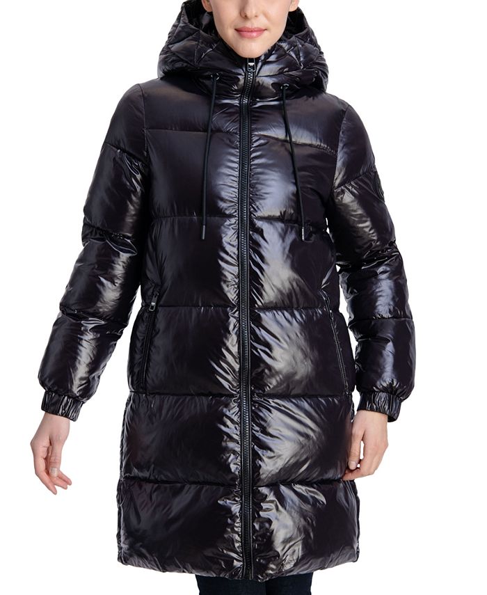 Michael Kors Women's High-Shine Hooded Down Puffer Coat, Created for ...