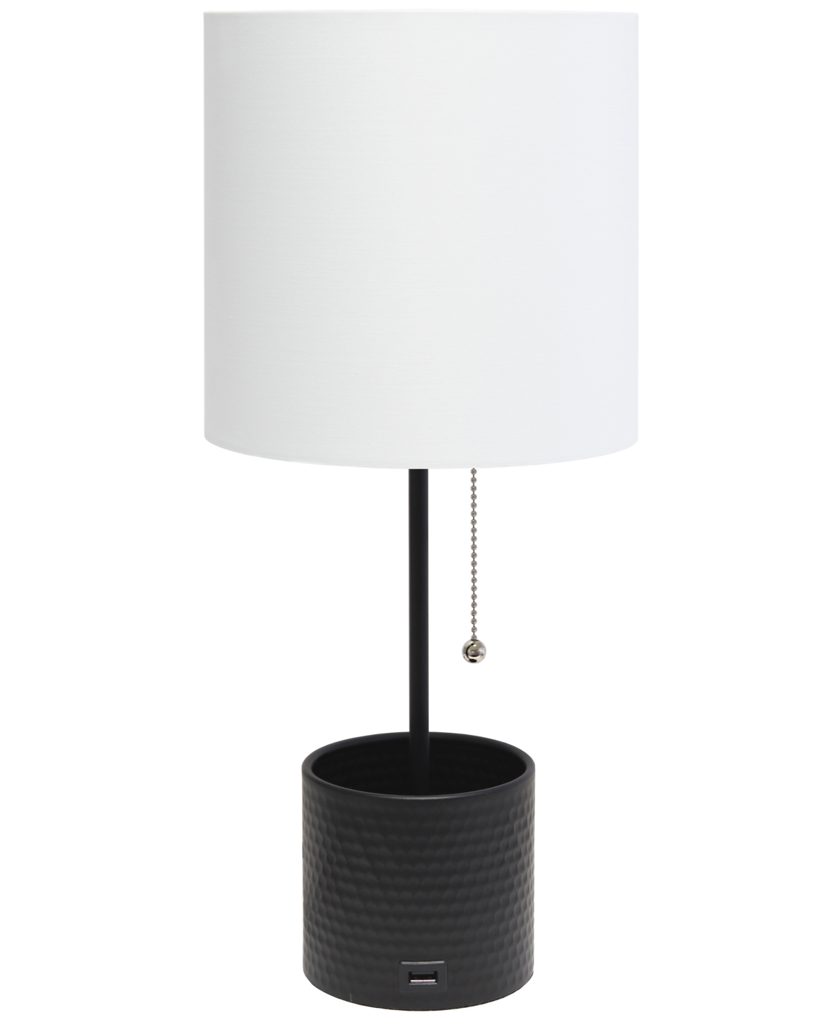 Simple Designs Hammered Metal Organizer Table Lamp With Usb Charging Port And Fabric Shade In Black,white