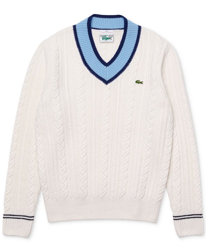 Lacoste Unisex Classic-Fit Cable-Knit V-Neck Sweater - Macy's