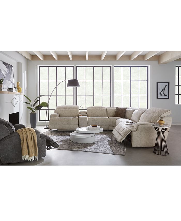 Furniture Sebaston 5Pc. Fabric Sectional with 3 Power Motion Recliners