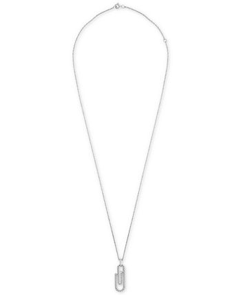 Wrapped - Diamond Paperclip Pendant Necklace (1/3 ct. t.w.) in 14k White Gold, 18" + 2" extender