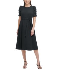 Ruched-Sleeve Midi Dress