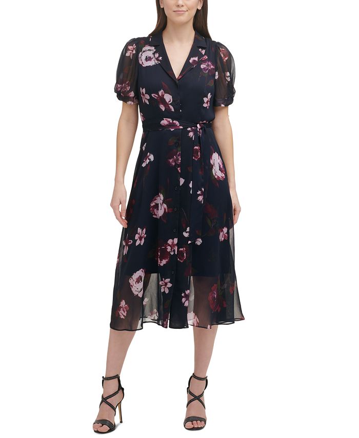 DKNY Printed Belted Shirtdress - Macy's