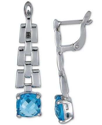 Macy's - Swiss Blue Topaz Panther Link Drop Earrings (5 ct. t.w.) in Sterling Silver