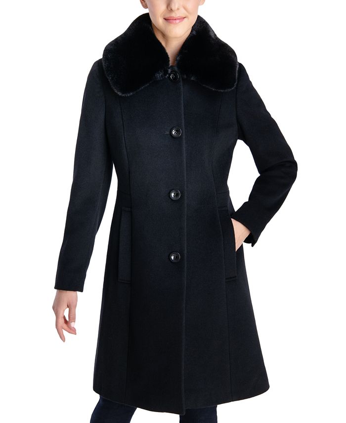 Anne Klein Women's Single-Breasted Faux-Fur Club-Collar Coat - Macy's