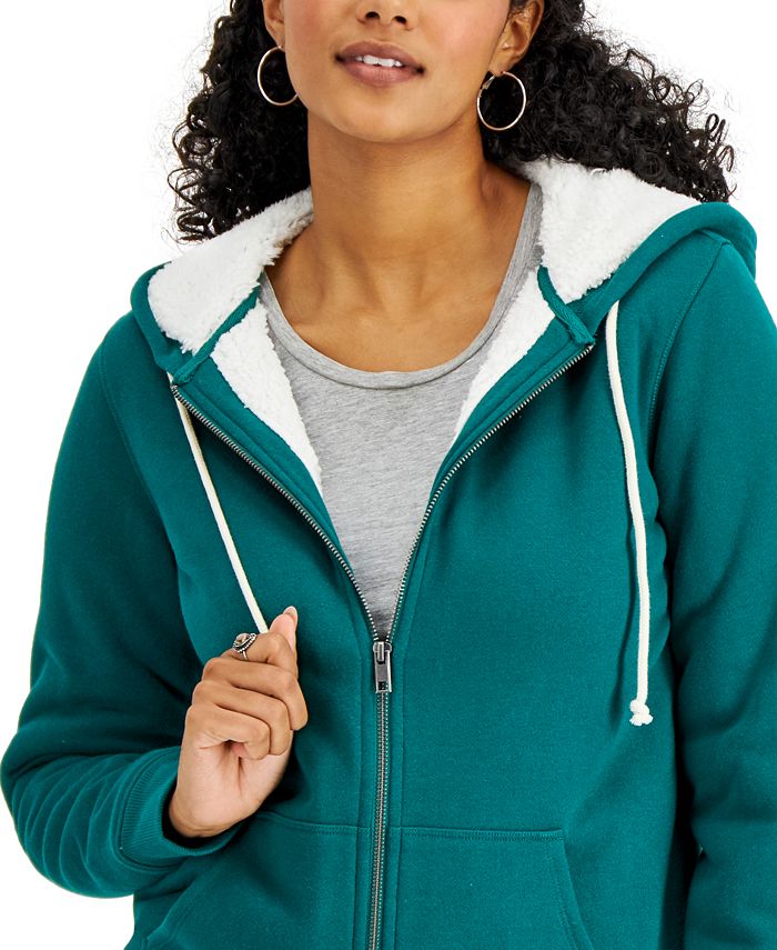 Womens sherpa lined zip up hoodie clearance