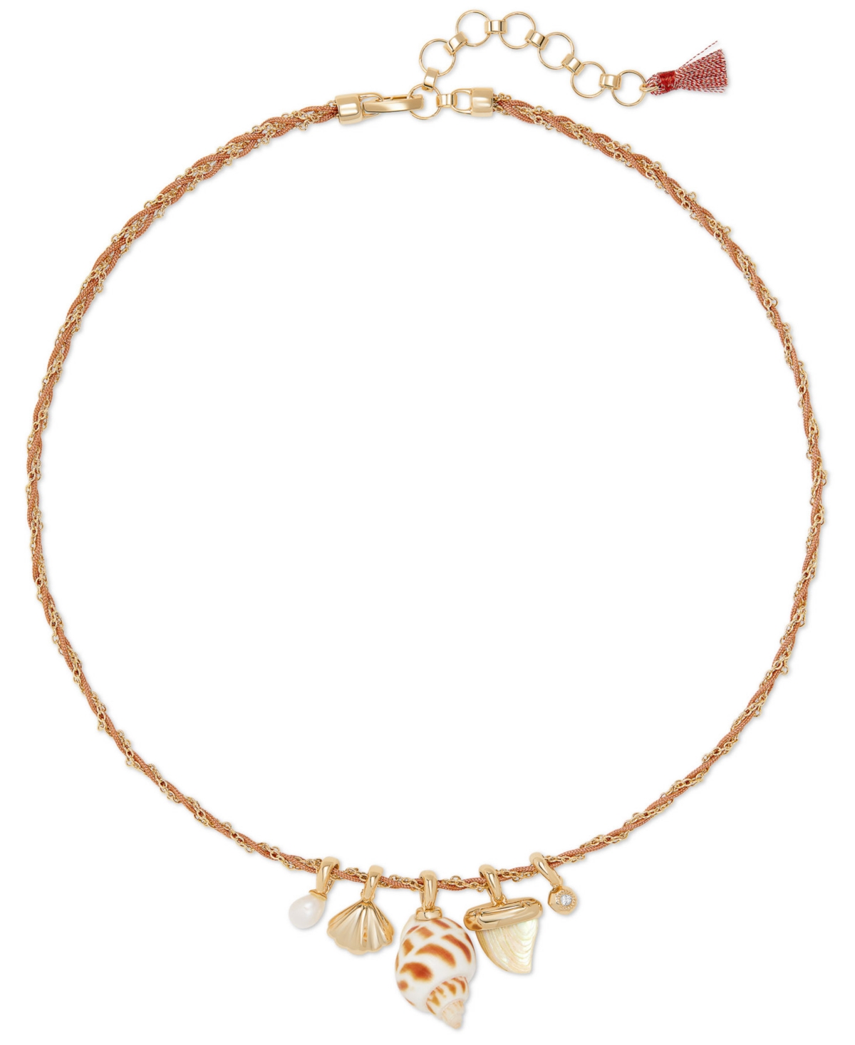 14k Gold-Plated Sea-Motif Cord-Wrapped Charm Necklace, 16" + 2" extender - Iridescent Abalone