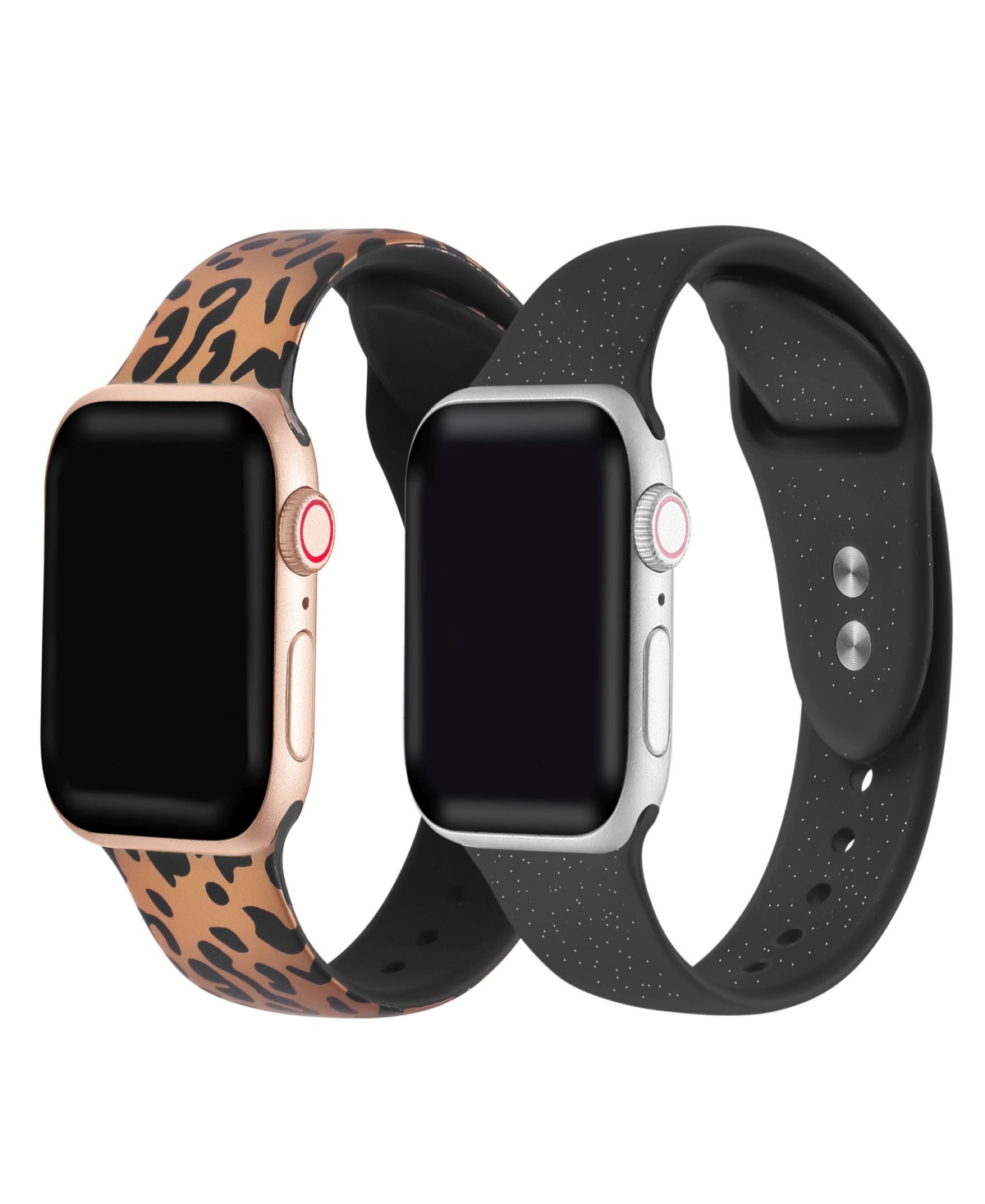 Men's and Women's Rose Gold Tone Cheetah and Black Glitter 2 Piece Silicone Band for Apple Watch 38mm - Multi