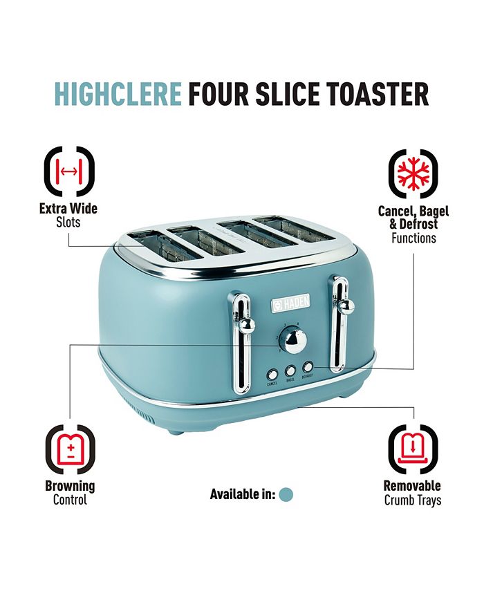 Haden Highclere 4Slice, Wide Slot Toaster with Bagel and Defrost Settings Browning Control