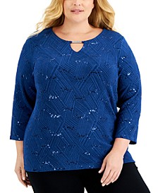 Plus Size Disco Dot Jacquard Top, Created for Macy's