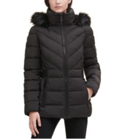 Faux-Fur-Trim Hooded Puffer Coat