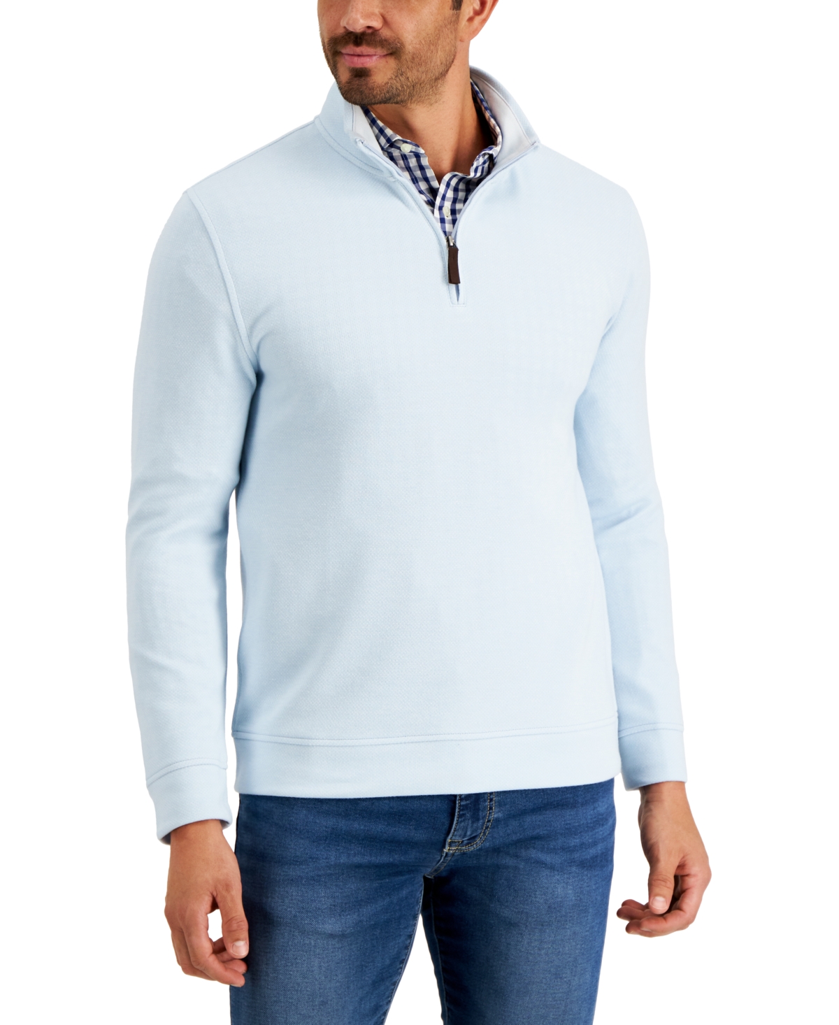 Men's Birdseye Quarter-Zip Pullover, Created for Macy's - Tahitian Teal