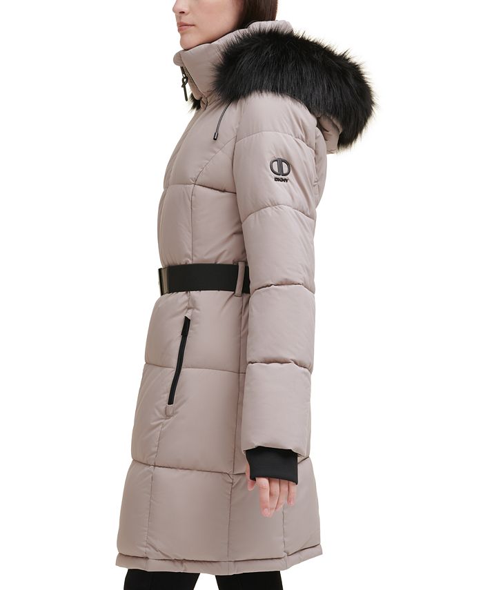 DKNY Belted FauxFurTrim Hooded Puffer Coat & Reviews Coats