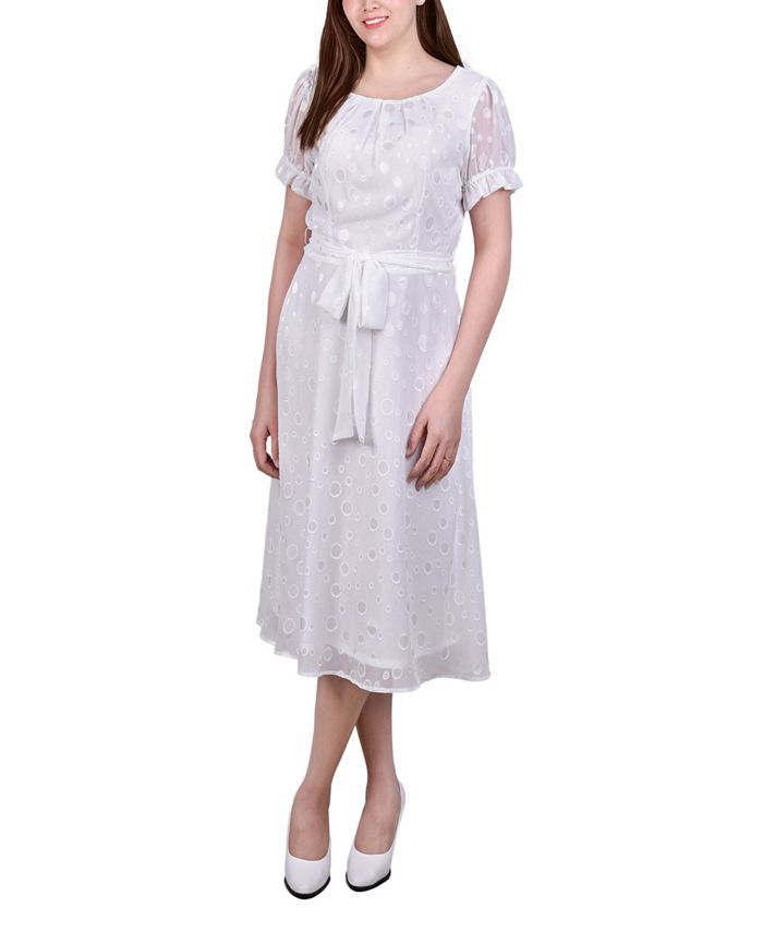 NY Collection Women s Short Sleeve Belted Swiss Dot Dress Macy s