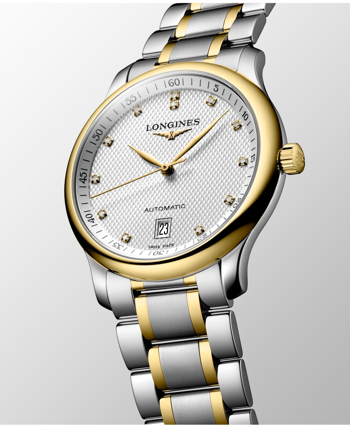 Мужские часы Longines Swiss Automatic Master Diamond Accent 18k Gold and Stainless Steel Bracelet Watch 39mm L26285777 — фото 2