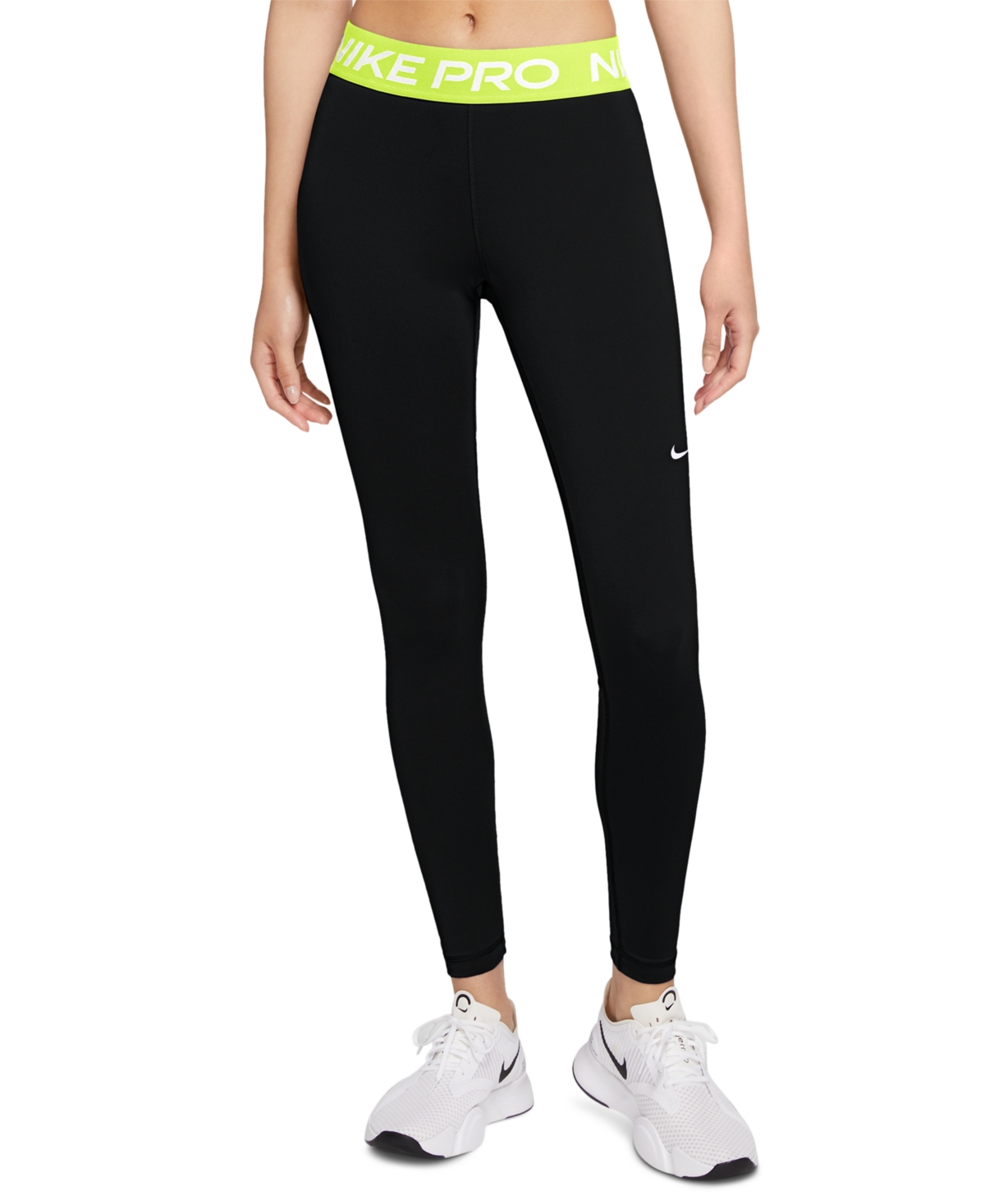Nike Pro Women's Mid-rise Mesh-paneled Leggings In Black,volt,white