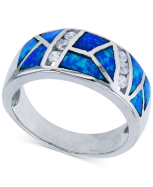 MACY'S LAB-GROWN BLUE OPAL & CUBIC ZIRCONIA MOSAIC RING IN STERLING SILVER
