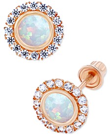 Lab-Created Opal (1/5 ct. t.w.) & Lab-Created White Sapphire (1/5 ct. t.w.) Halo Stud Earrings