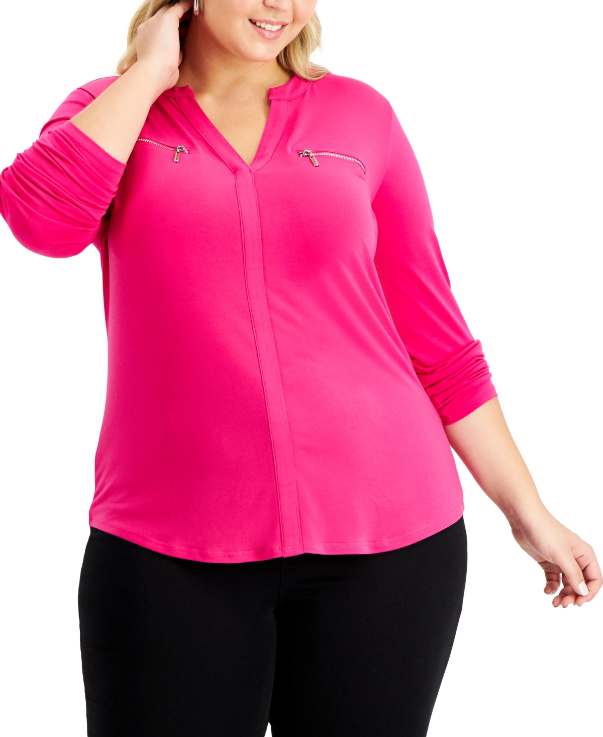 Plus Size Zip-Pocket Top, Created for Macy's - Pink Tutu