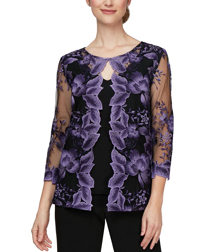 Alex Evenings Lace-Embroidered Tulle Twinset & Reviews - Tops - Women ...