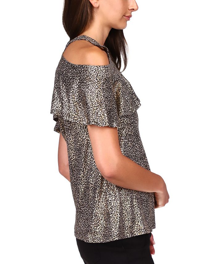 Michael Kors Womens Cotton Foil Print Ruffled Top Blue Size Xx Small