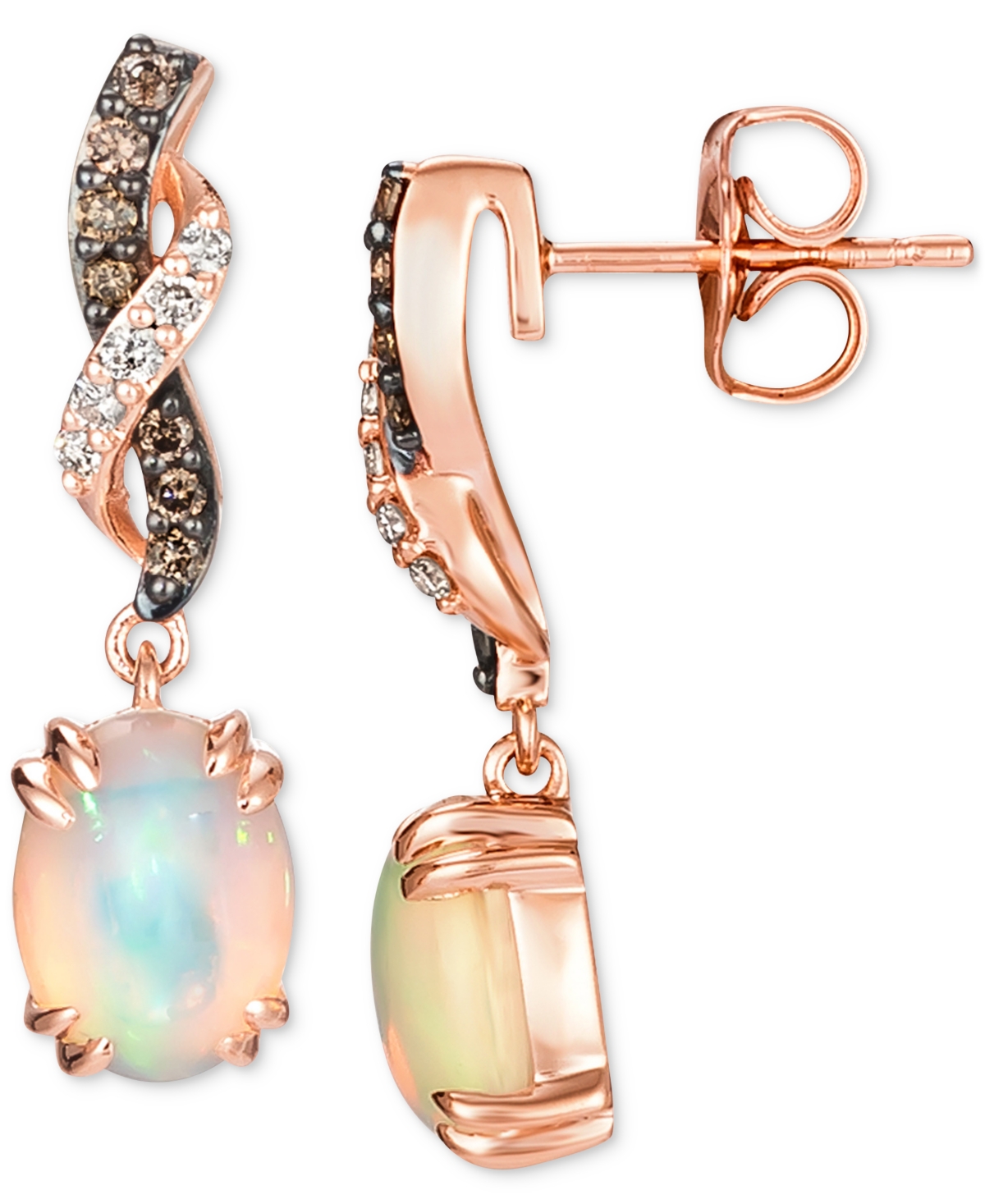 Le Vian(1-1/5 ct. t.w.) & Diamond (1/5 ct. t.w.) Twist Drop Earrings in 14k Rose Gold - Neopolitan Opal
