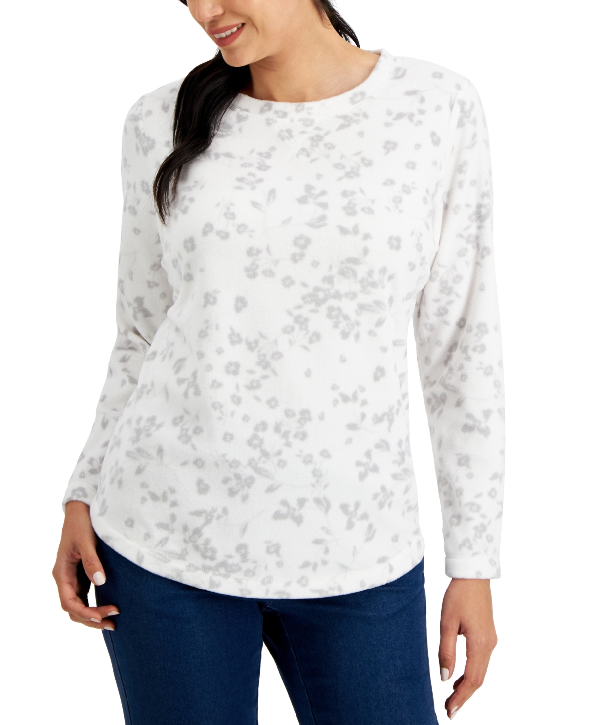 Printed Micro-Fleece Sweatshirt, Created for Macy's - Winter White