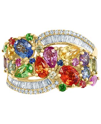 EFFY Collection - Multi-Sapphire (3-1/2 ct. t.w.) & Diamond (1/3 ct. t.w.) Cluster Statement Ring in 14k Gold