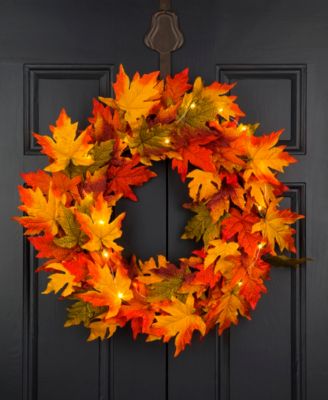 24" D Fall Lighted Maple Leaves Wreath