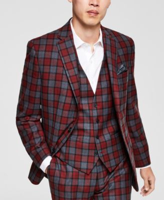 Bar III Men's Slim-Fit Red/Gray Plaid Suit Jacket, Created for Macy's -  Macy's