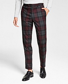 Men's Slim-Fit Burgundy Plaid Suit Pants, Created for Macy's 