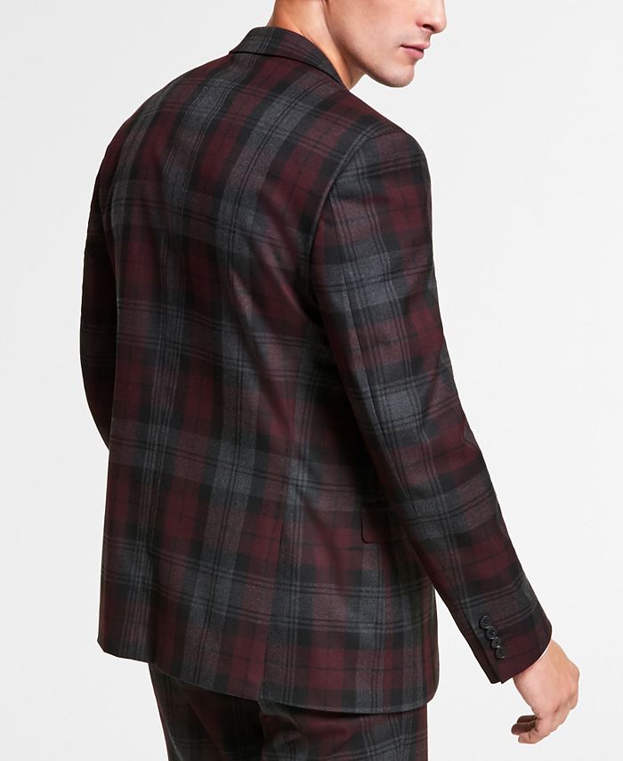 Bar III Men's SlimFit Burgundy Plaid Suit Jacket, Created for Macy's
