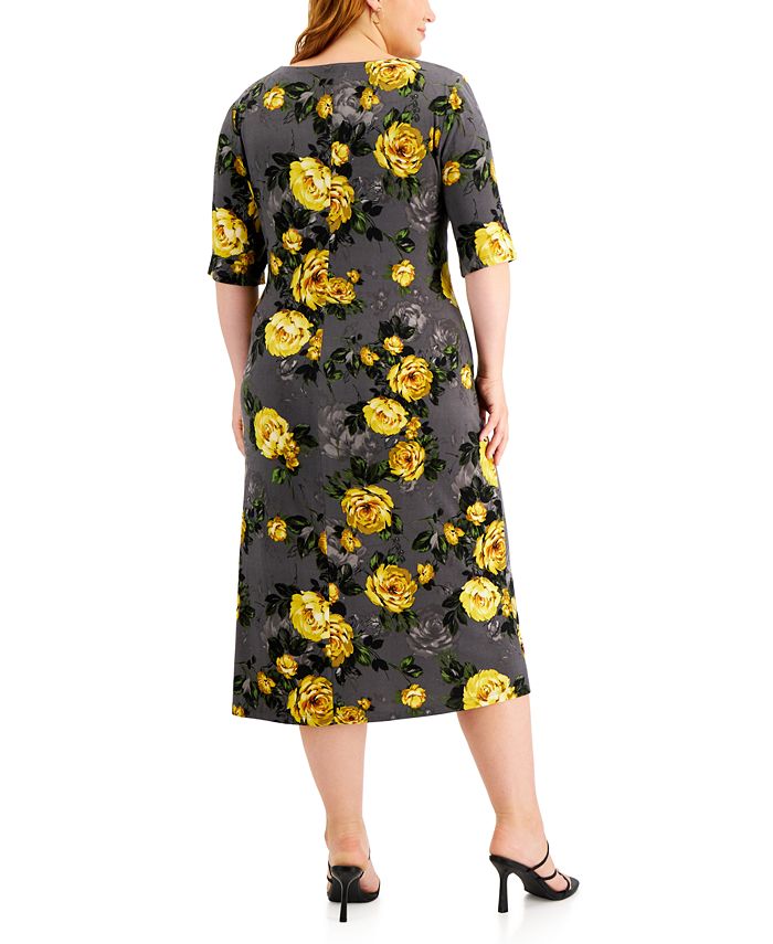 Connected Plus Size Floral-Print Cowlneck Midi Dress - Macy's